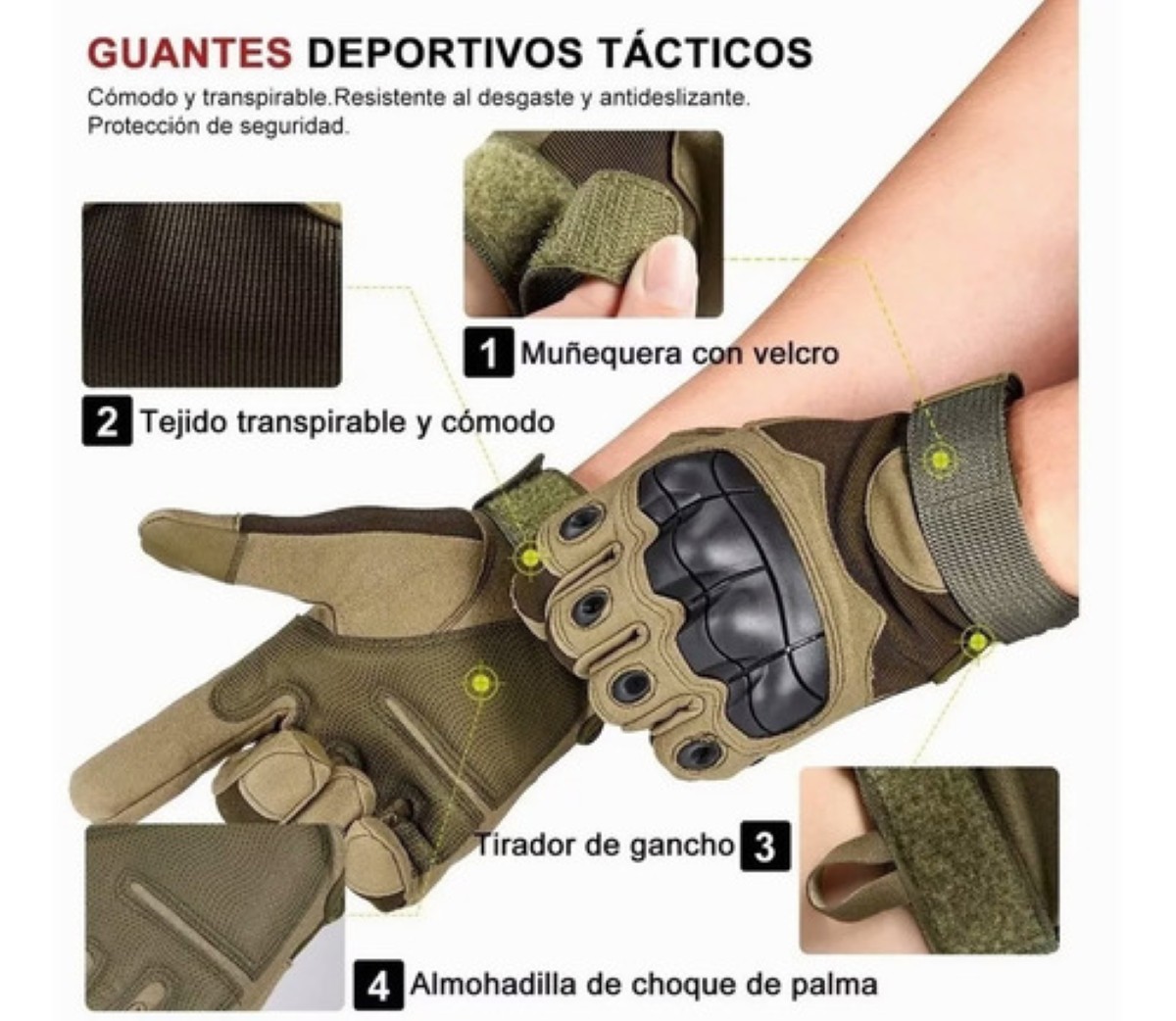 Guantes Tácticos Militares Con Dedos Completos Verde M