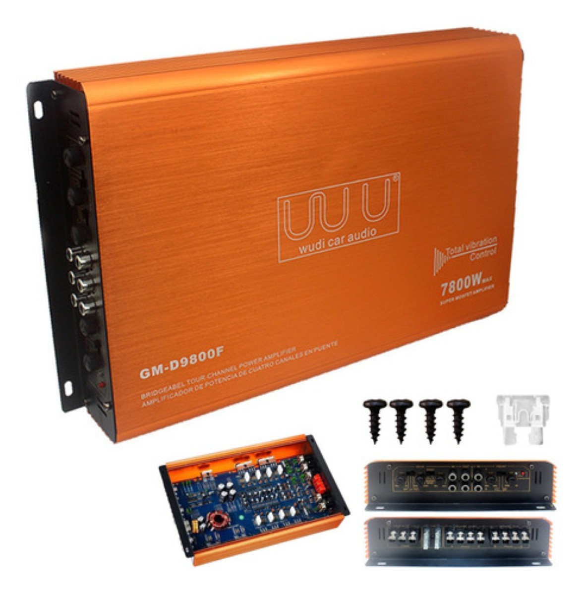 Amplificador De Audio De 7800w Y 4 Canales Para Auto Naranja