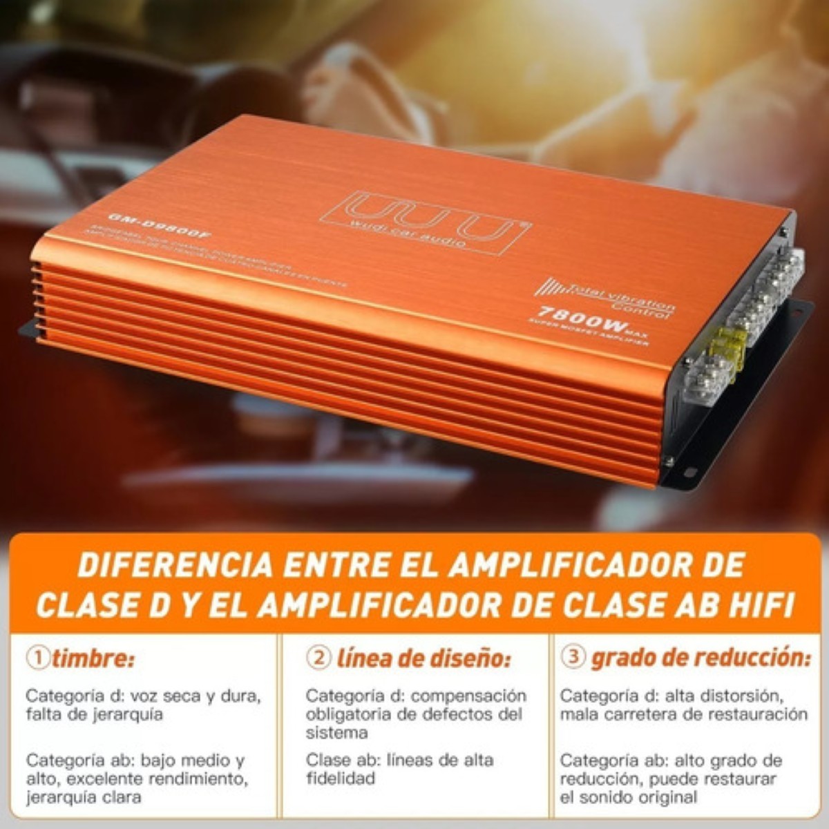 Amplificador De Audio De 7800w Y 4 Canales Para Auto Naranja