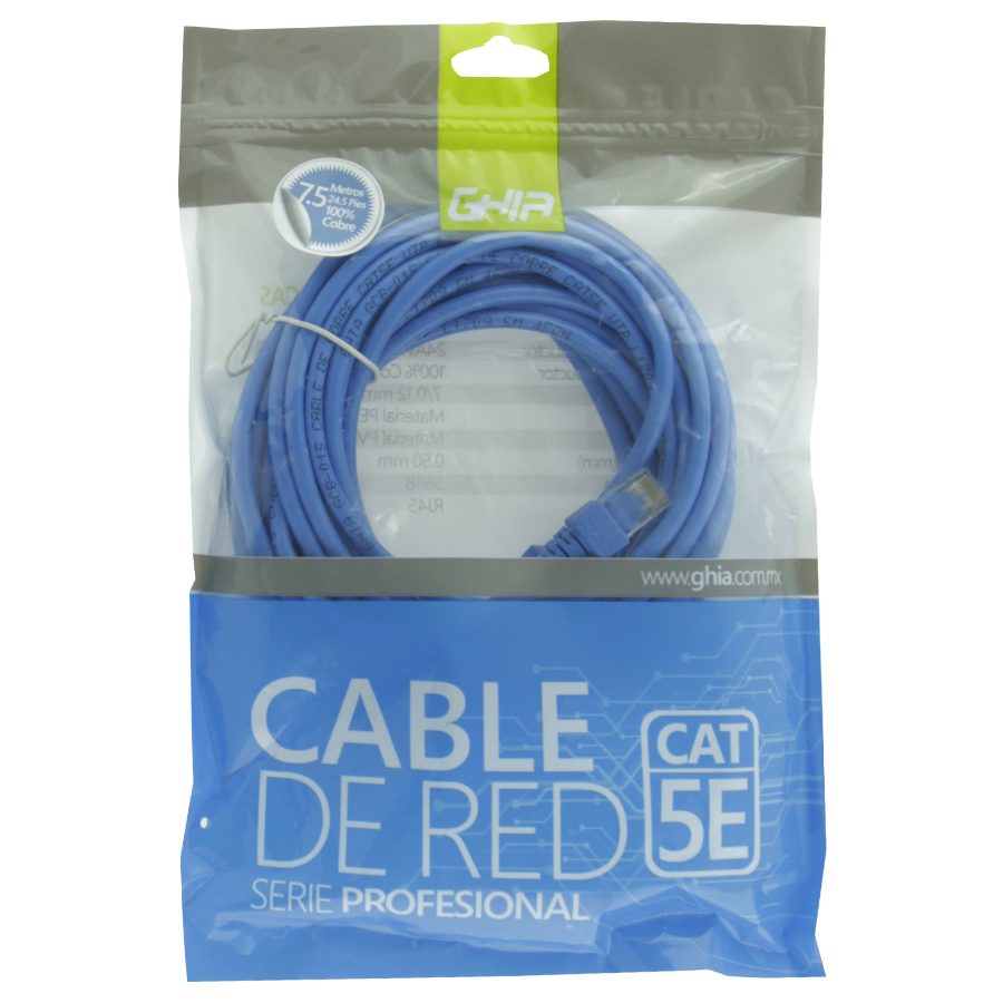 Cable de red GHIA GCB-017 7.5 metros 100% cobre Color azul internet pc redes laptop mac casa