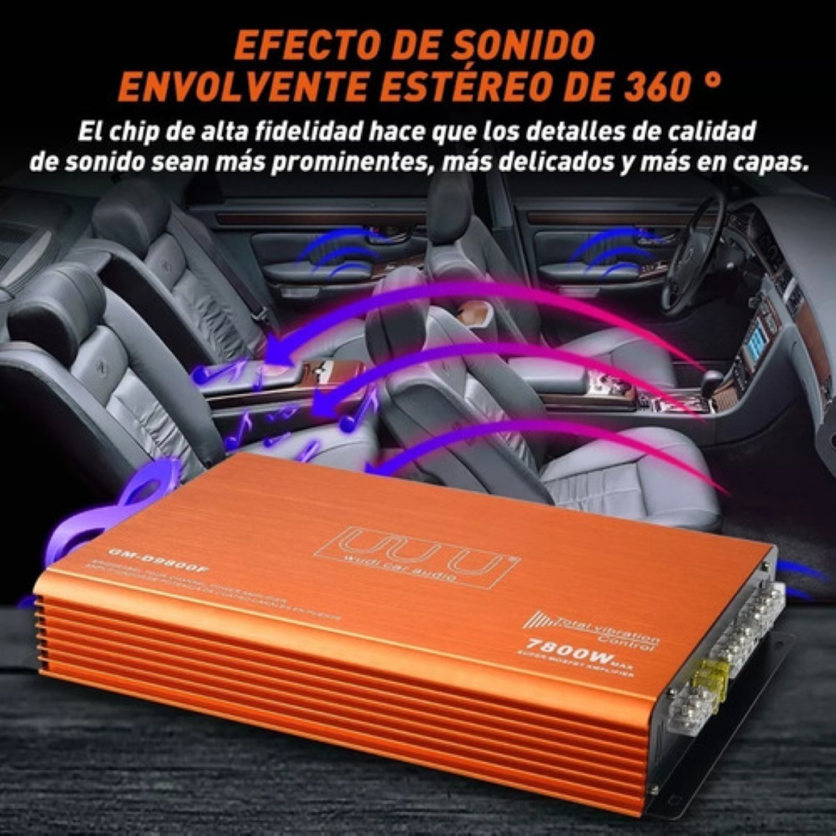 Amplificador De Audio De 7800w Y 4 Canales Para Auto Naranja