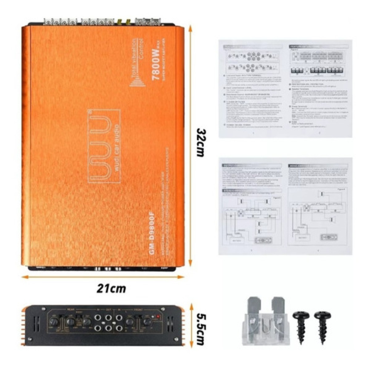 Amplificador De Audio De 7800w Y 4 Canales Para Auto Naranja