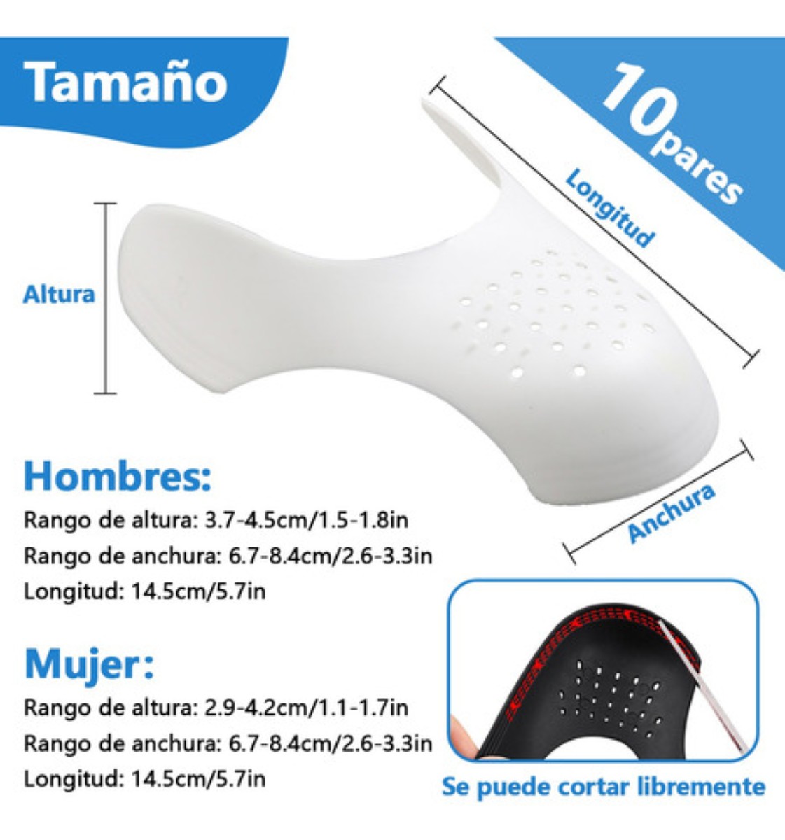 10 Pares Protector Antiarrugas Tenis hombres L: 25-30 cm Blanco/Negro