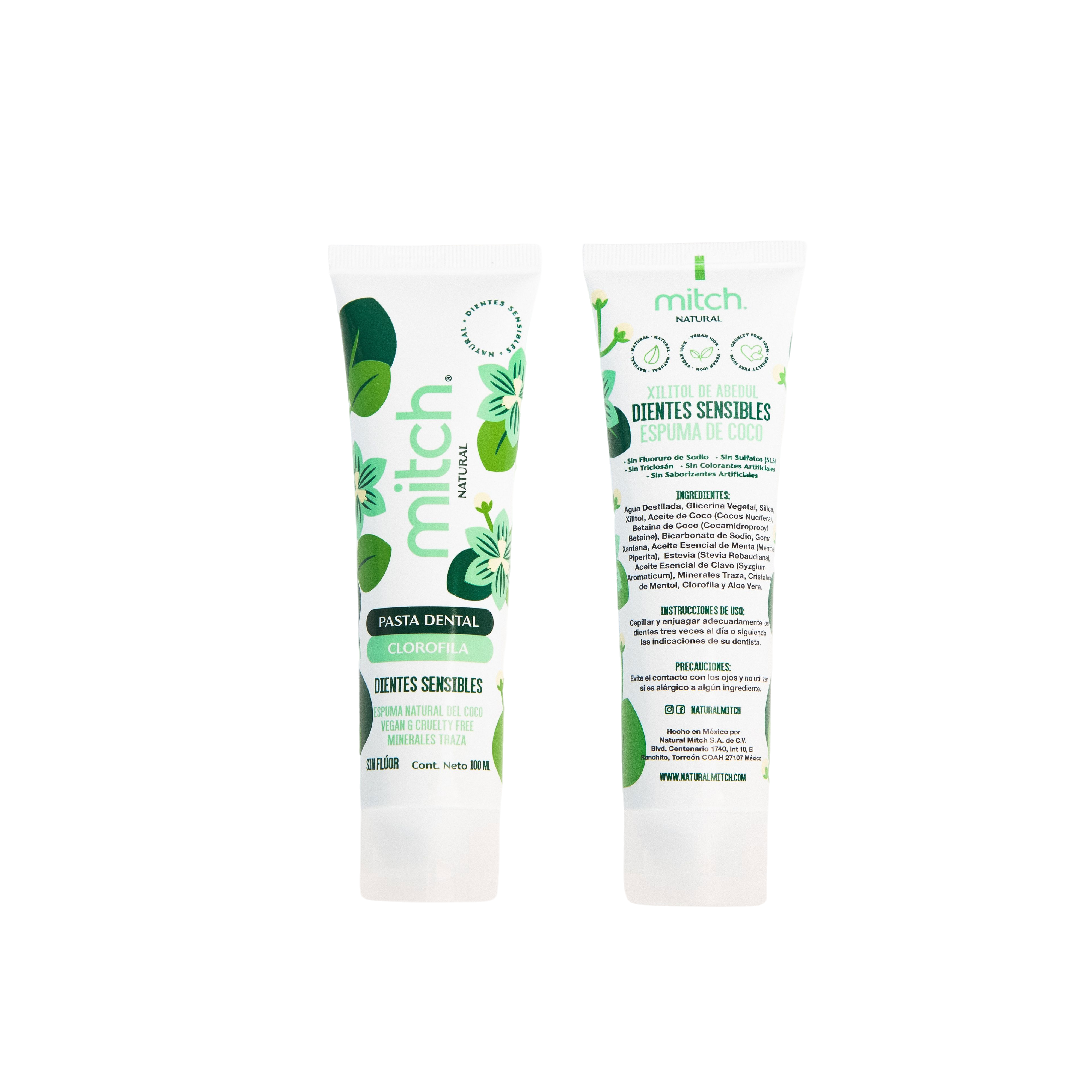 Pasta Dental Mitch Premium Clorofila 100ml Sin Flúor Vegan
