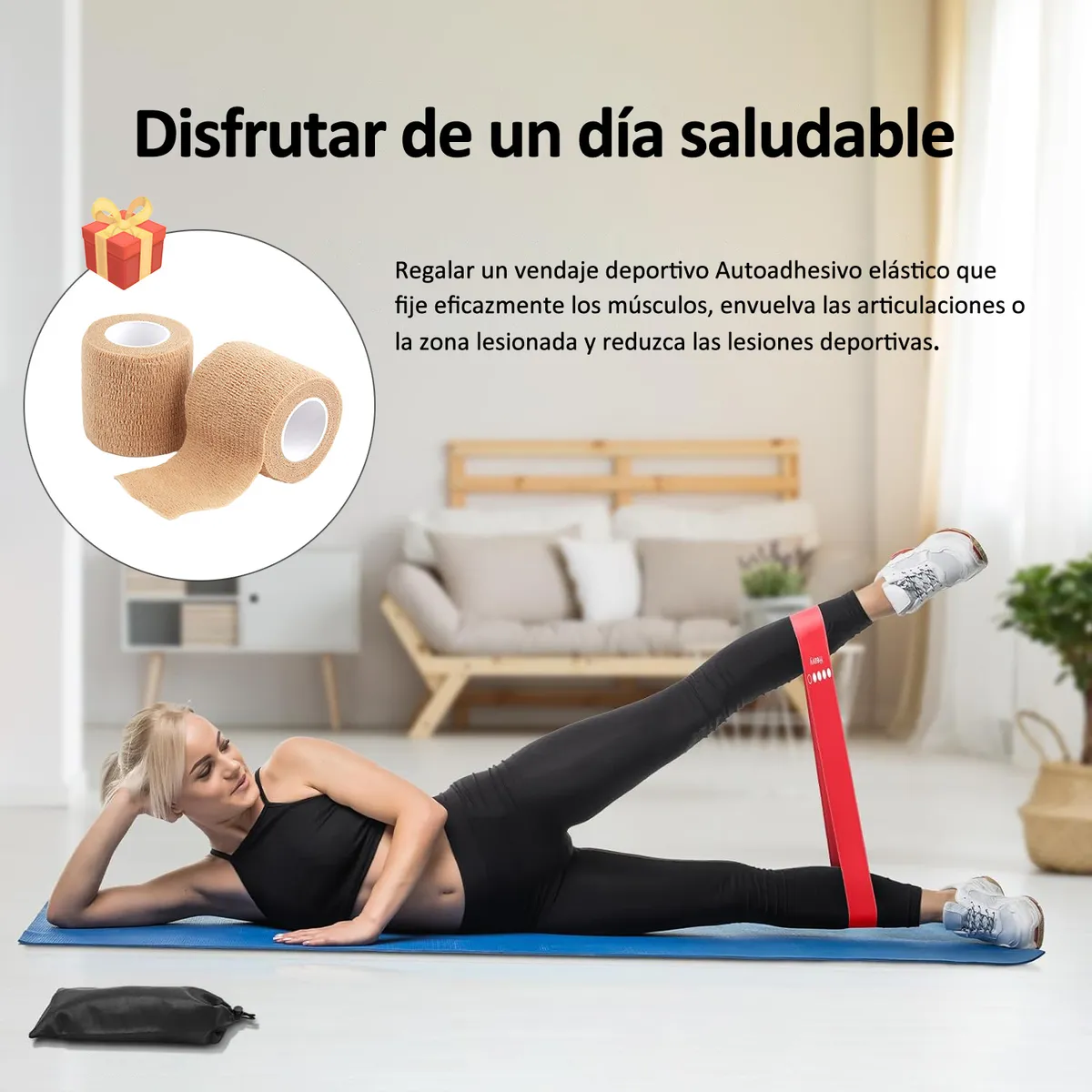 Set 12 Pzs Bandas Ligas De Resistencia Piernas + 2 Rollos Vendas
