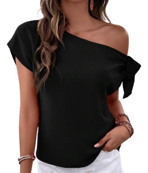 SHEIN Blusa con nudo lateral de cuello asimétrico