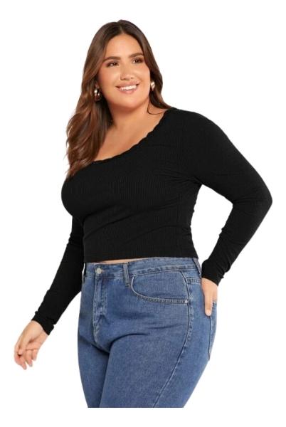 Shein Blusa Color Negro Talla Extra Grande Moda Mujer