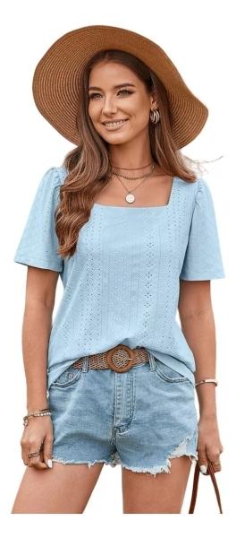 Shein Blusa Para Dama Color Azul Talla Mediana Moda Mujer