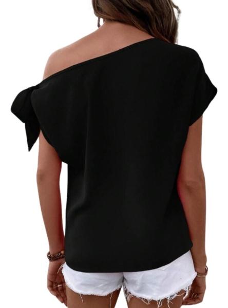 SHEIN Blusa con nudo lateral de cuello asimétrico