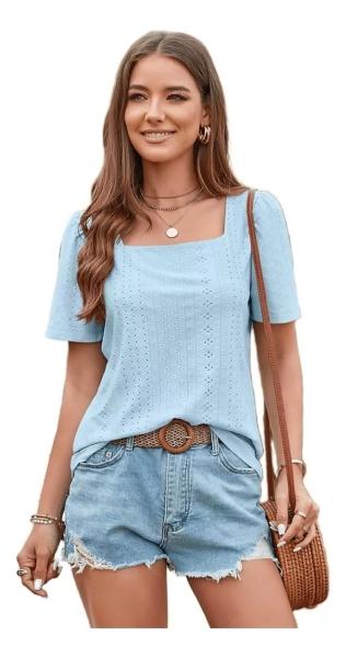 Shein Blusa Para Dama Color Azul Talla Mediana Moda Mujer
