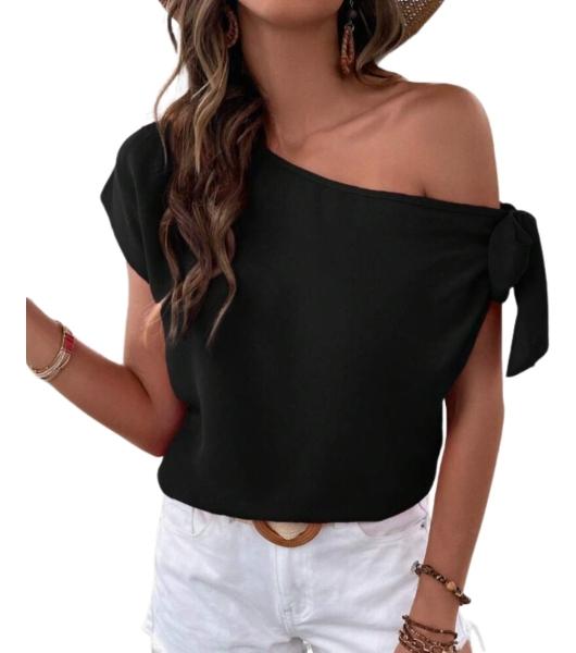 SHEIN Blusa con nudo lateral de cuello asimétrico