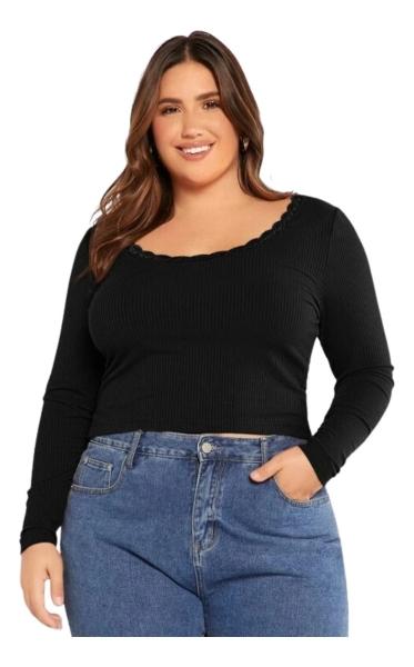 Shein Blusa Color Negro Talla Extra Grande Moda Mujer
