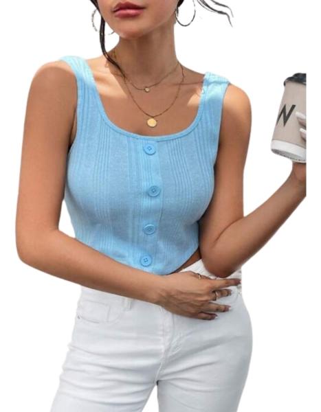 Shein Blusa Top Corto Color Azul Talla Mediana Moda Mujer