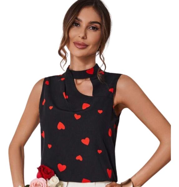 SHEIN Blusa Sin Mangas Con Estampado De Corazón