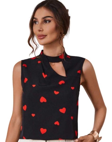 SHEIN Blusa Sin Mangas Con Estampado De Corazón