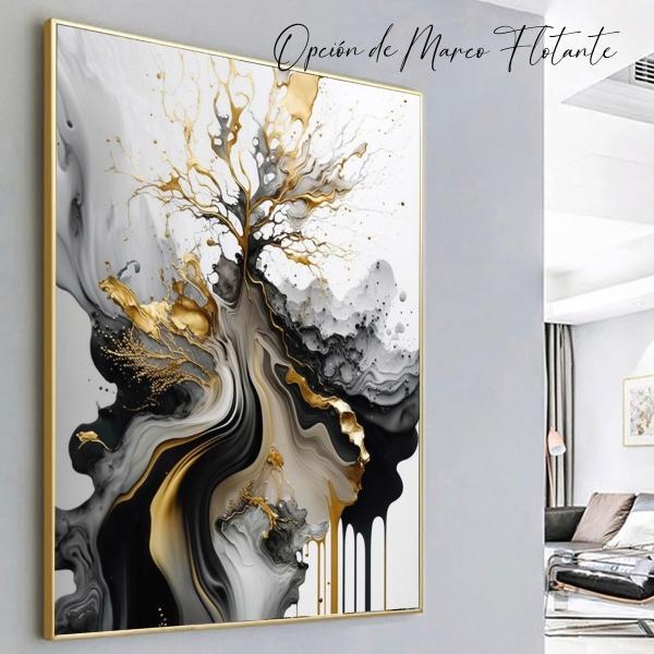 Cuadro Abstracto Dorado Negro Elegante Sala Canvas 4k 60x90
