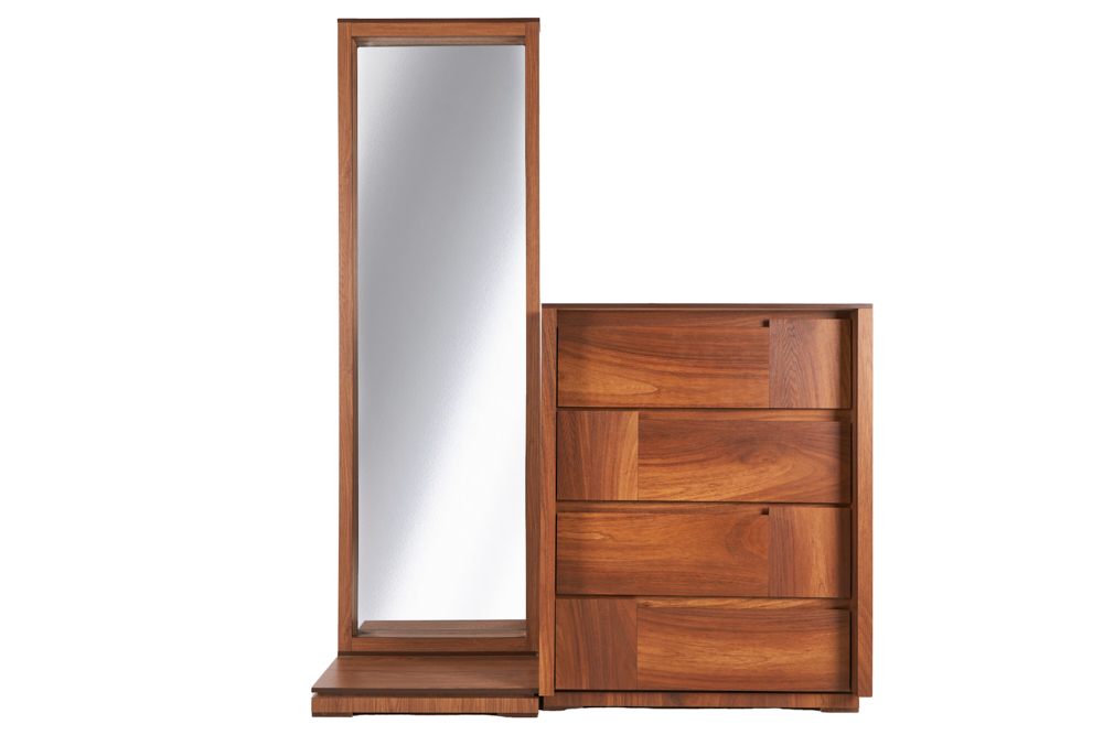 Tocador - Cajonera y Espejo de Cuerpo Completo Color Nogal - Madera MDF y Melamina