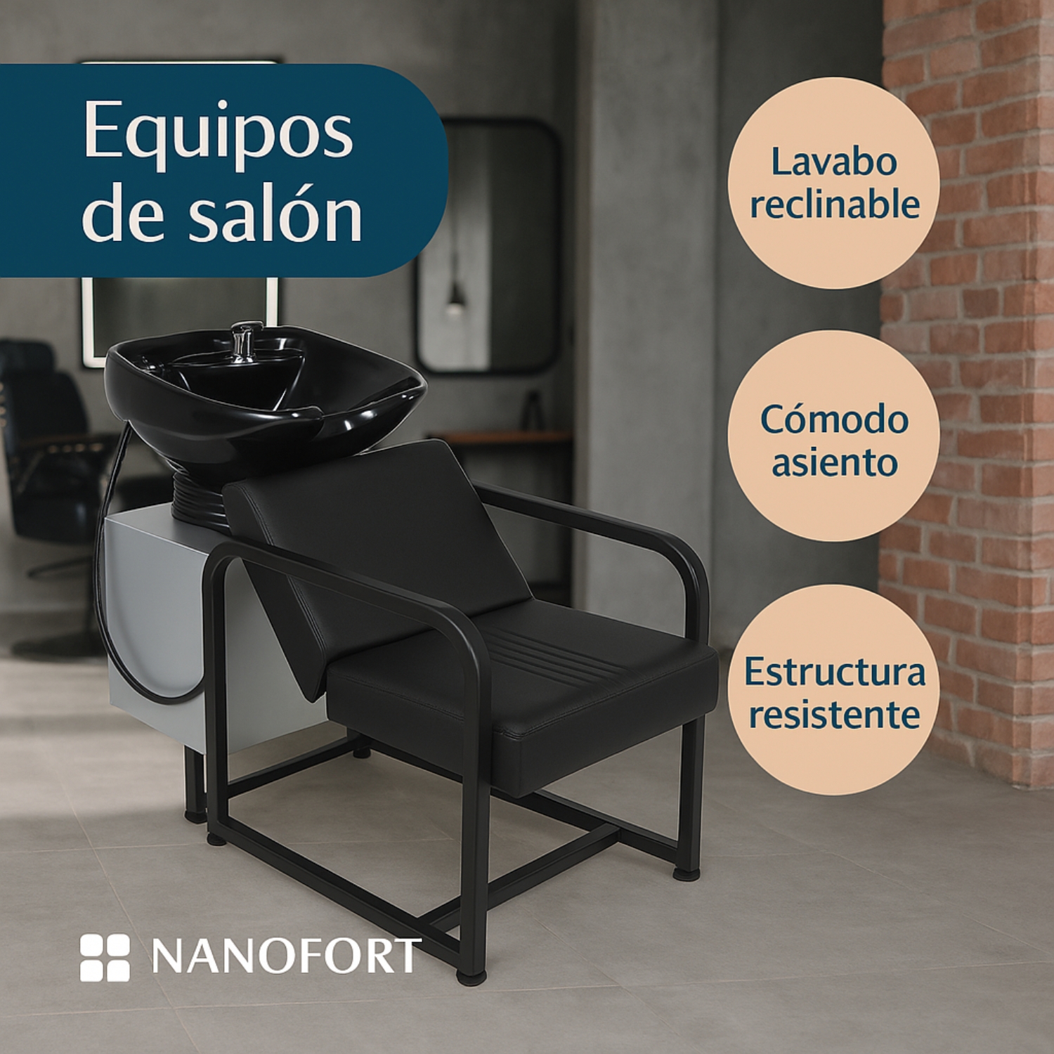Lavacabezas Tarja Cerámica Ajustable Negro Salon Estetica