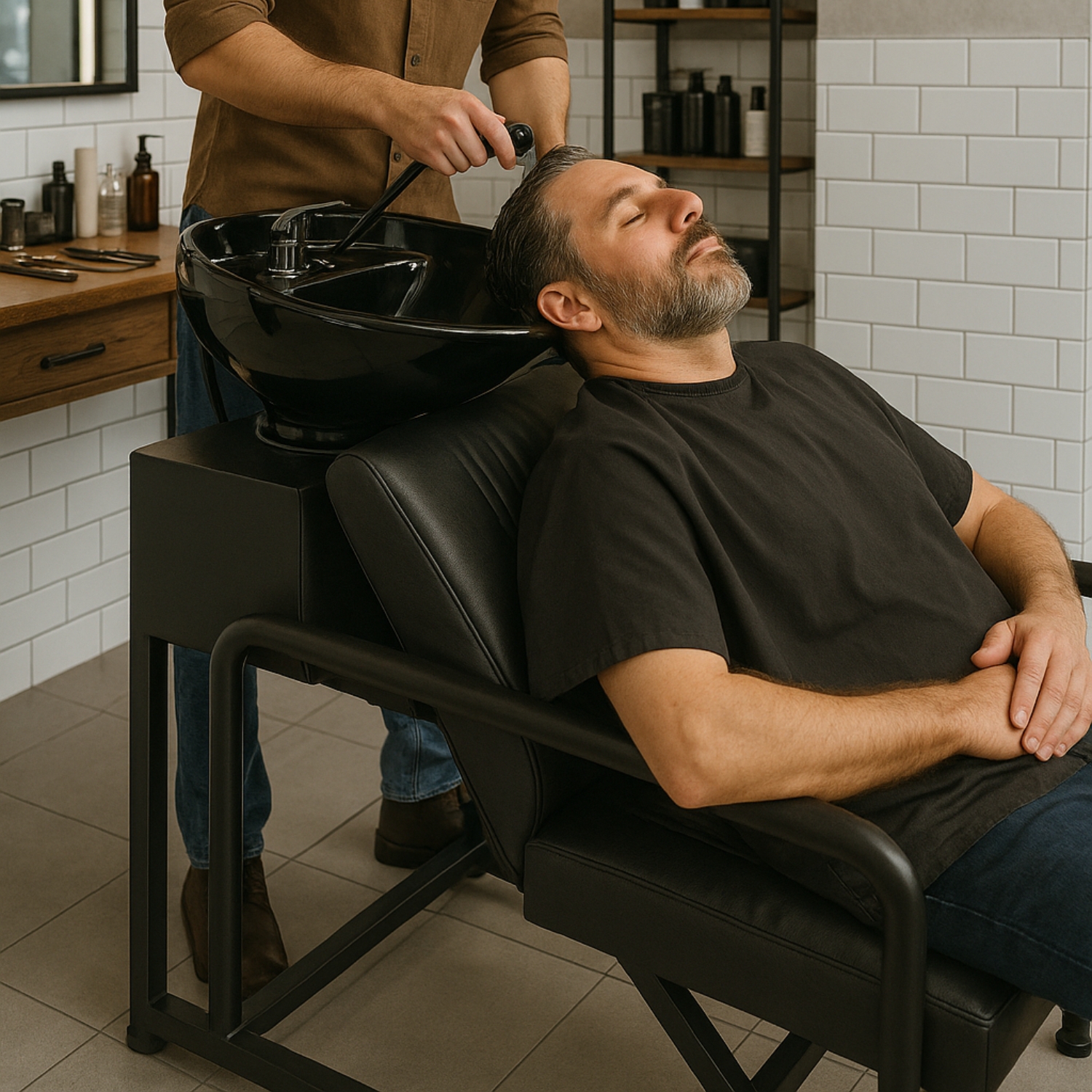 Lavacabezas Tarja Cerámica Ajustable Negro Salon Estetica