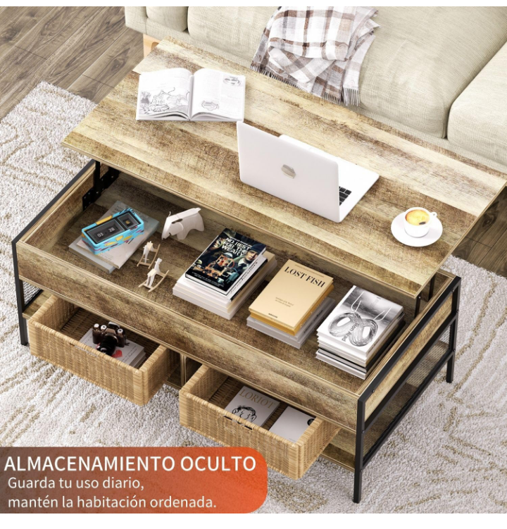 Mesa de centro elevable  almacenamiento oculto 