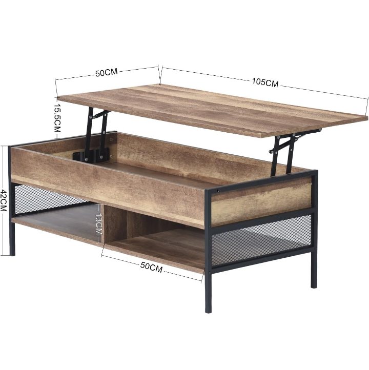 Mesa de centro elevable  almacenamiento oculto 