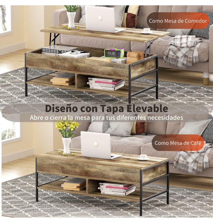 Mesa de centro elevable  almacenamiento oculto 