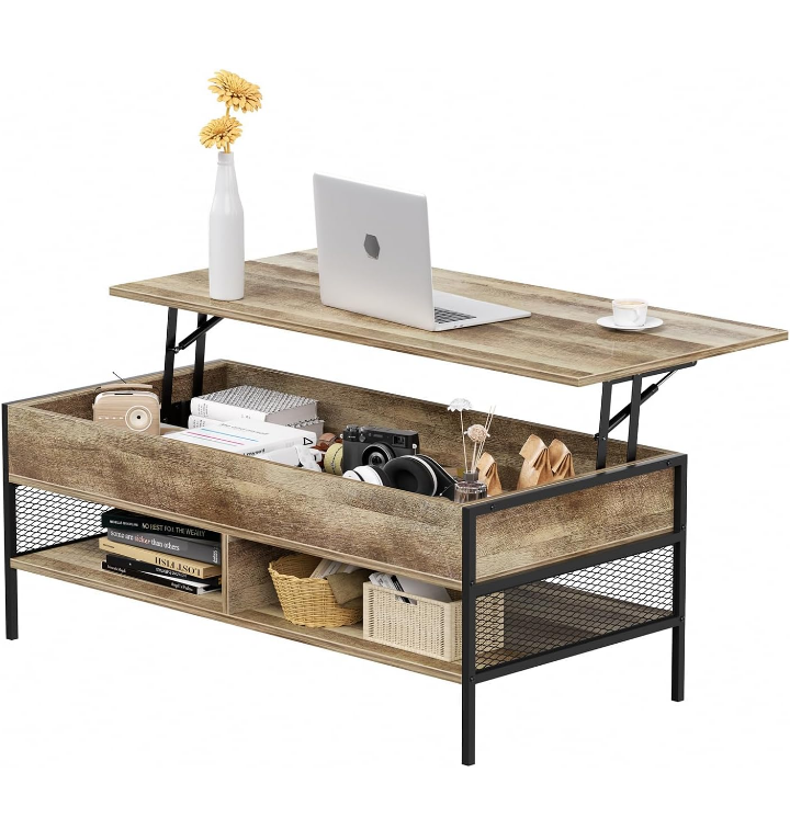 Mesa de centro elevable  almacenamiento oculto 
