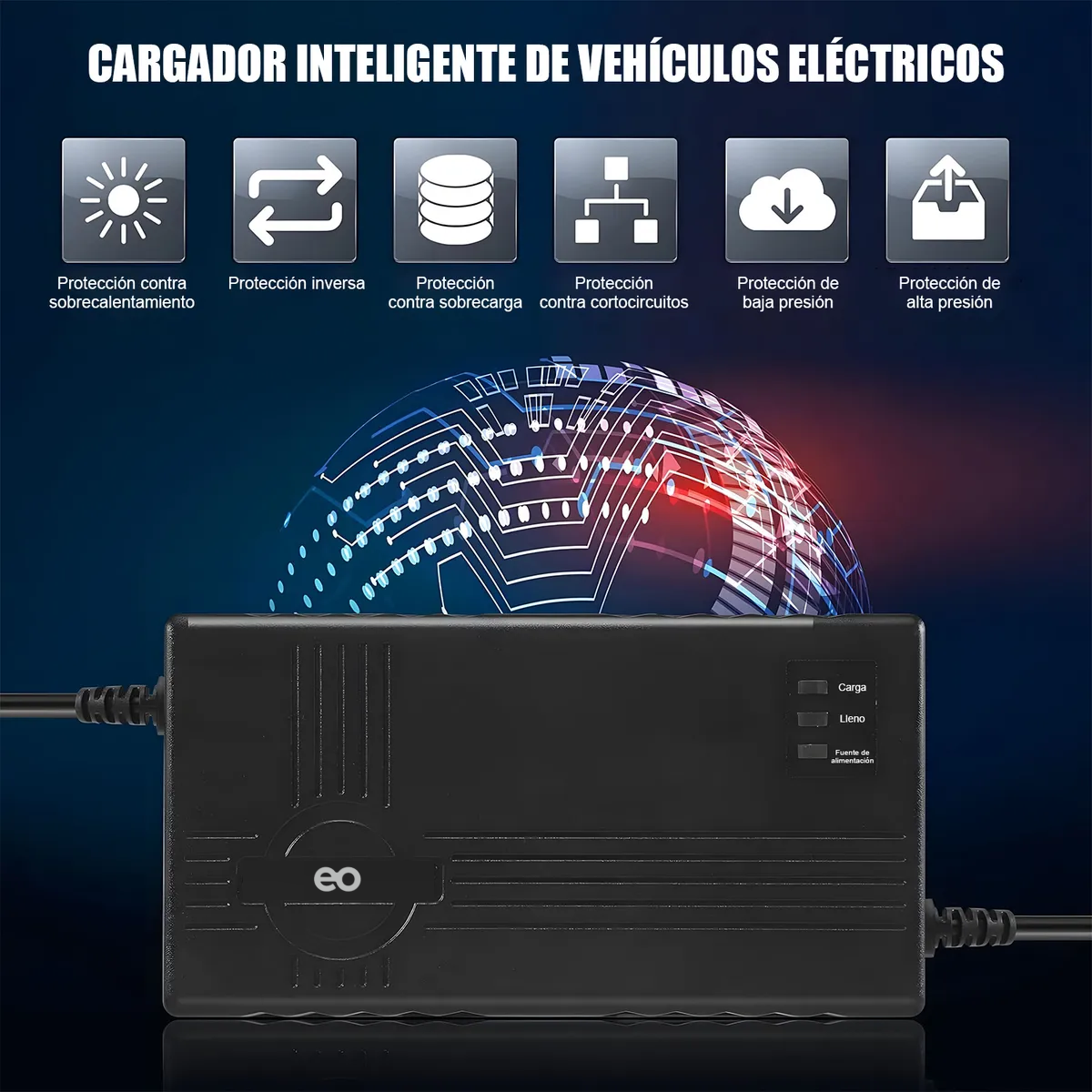 Cargador Para Bicicleta Electrica 48v 12ah Con 3 Luces Indic