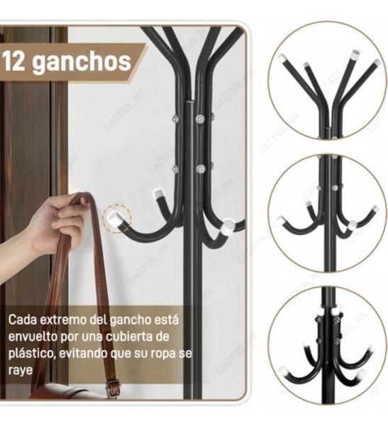 Perchero Ropa Piso Pie Hogar Metálico Metal 12 Gancho Negro