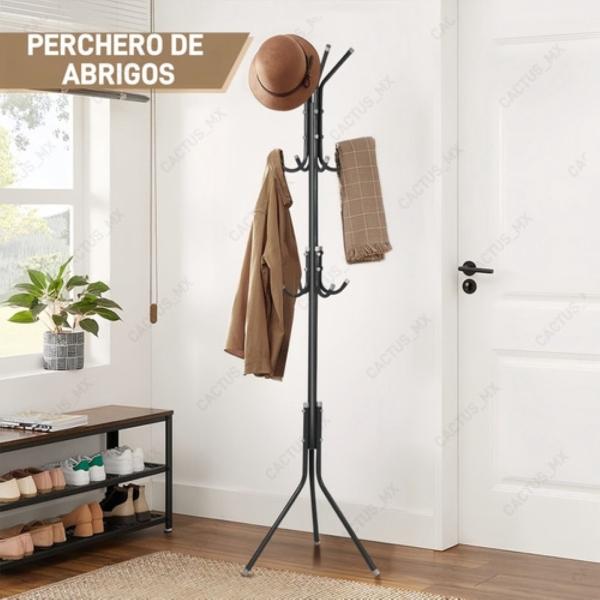 Perchero Ropa Piso Pie Hogar Metálico Metal 12 Gancho Negro