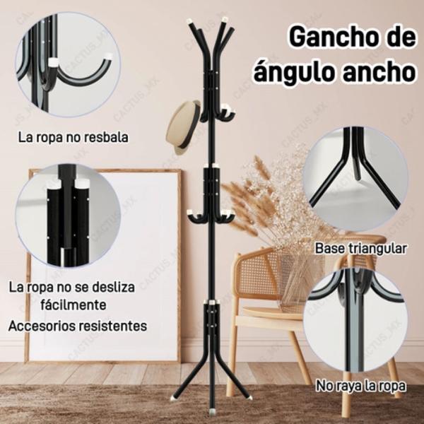 Perchero Ropa Piso Pie Hogar Metálico Metal 12 Gancho Negro