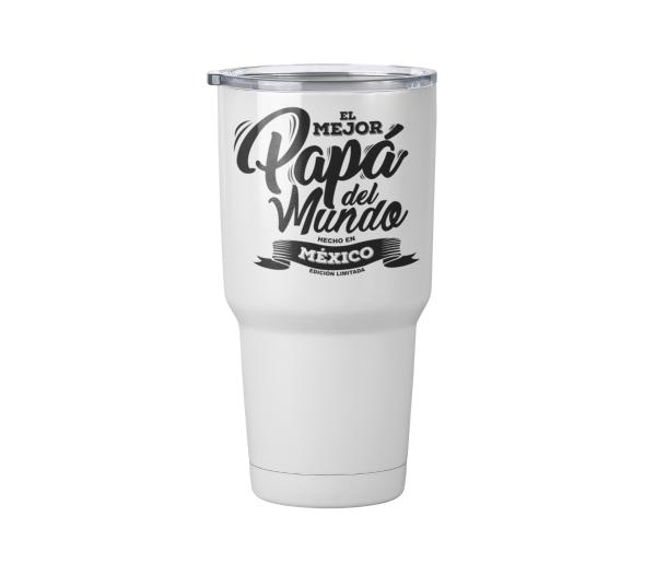 Termo El mejor papá del mundo | Día del padre | Blanco Acero | divertido | Viajero Metálico 30 oz