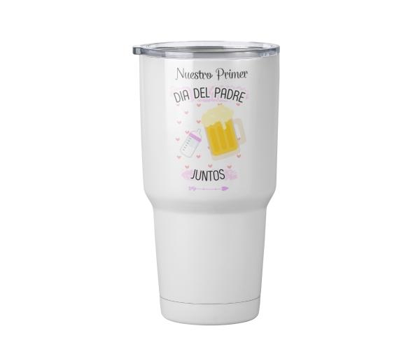 Termo Nuestro primer día del padre juntos | Día del padre | Blanco Acero | hija, niña | Viajero Metálico 30 oz