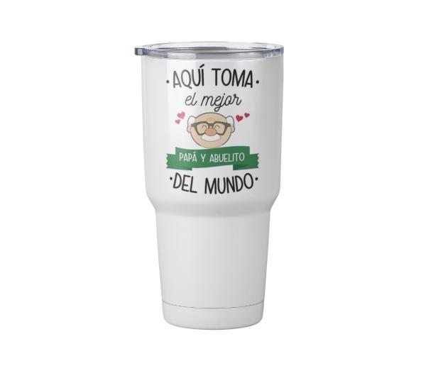 Termo Aqui toma el mejor abuelo y papá del mundo | Día del padre | Blanco Acero | original | Viajero Metálico 30 oz