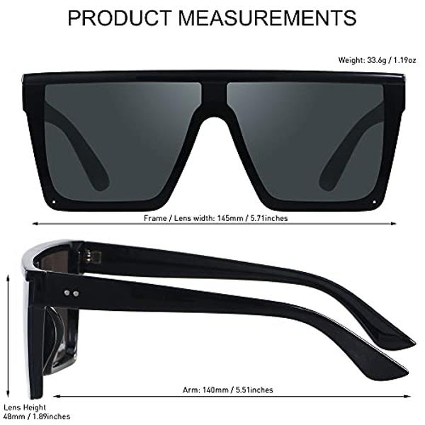 LYZOIT - Gafas de sol cuadradas extragrandes para mujer y hombre, paquete de 2, con parte superior plana y protección UV, sin montura, color negro espejado y verde