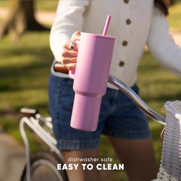 Vaso Stanley Quencher H2.0 con asa y pajita de 473 ml | Tapa Flowstate de 3 posiciones | Compatible con portavasos para viajes | Vaso térmico de acero inoxidable | Sin BPA | Color 