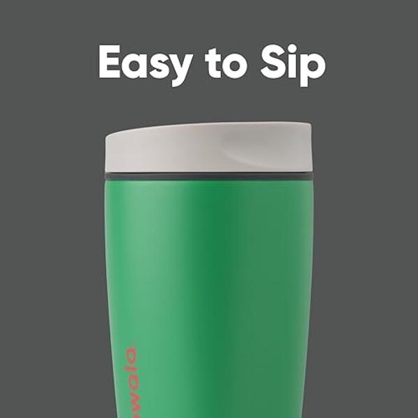 Vaso de café Owala SmoothSip Slider de acero inoxidable con aislamiento, reutilizable para café helado y caliente, sin BPA, 355 ml, gris/verde (manzana ácida)
