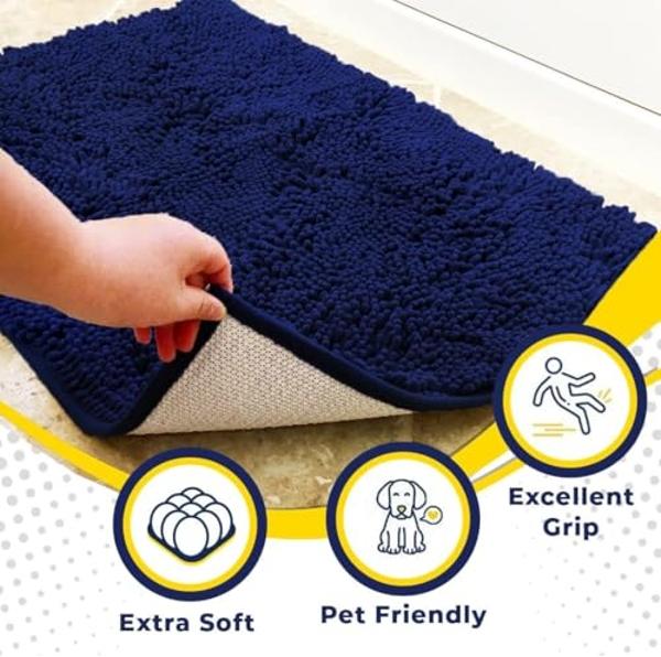 Muddy Mat® (Aparece en TV): Felpudo de microfibra superabsorbente para perros con patas embarradas, antideslizante, lavable, de chenilla de secado rápido para entrada, lavable a má