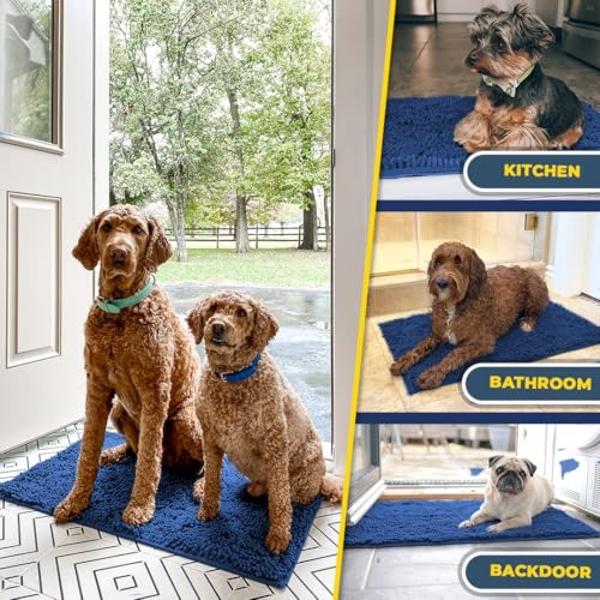 Muddy Mat® (Aparece en TV): Felpudo de microfibra superabsorbente para perros con patas embarradas, antideslizante, lavable, de chenilla de secado rápido para entrada, lavable a má