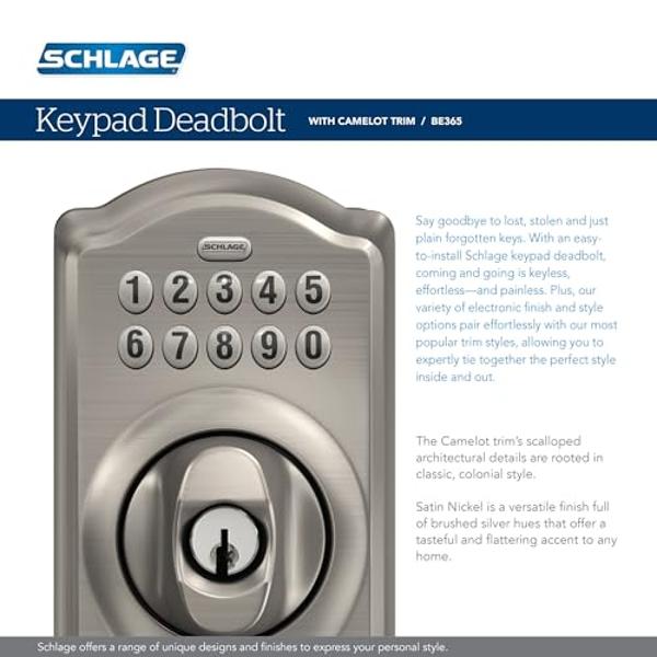 Cerradura electrónica con teclado SCHLAGE BE365 CAM 622, negro mate