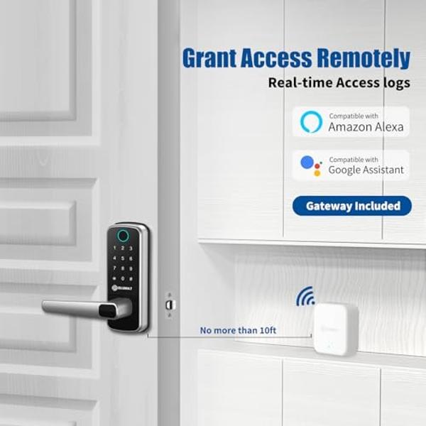 Cerradura inteligente ULTRALOQ U-Bolt con puente WiFi, cerradura de puerta sin llave 6 en 1 con control remoto por aplicación, teclado retroiluminado, desbloqueo automático, cerroj