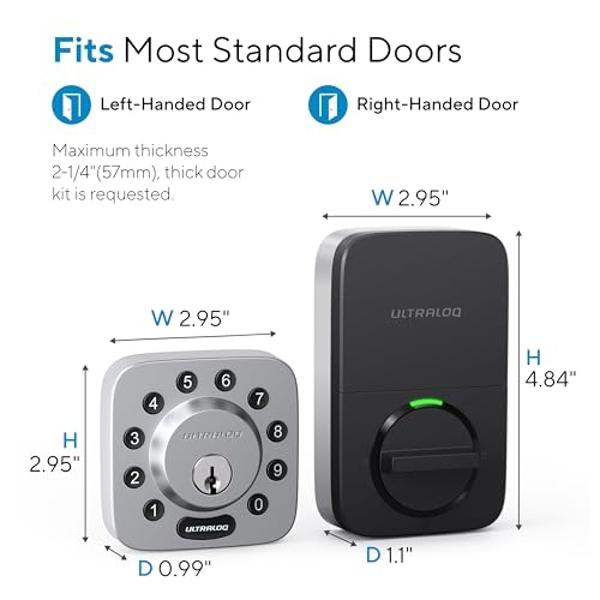Cerradura inteligente ULTRALOQ U-Bolt con puente WiFi, cerradura de puerta sin llave 6 en 1 con control remoto por aplicación, teclado retroiluminado, desbloqueo automático, cerroj