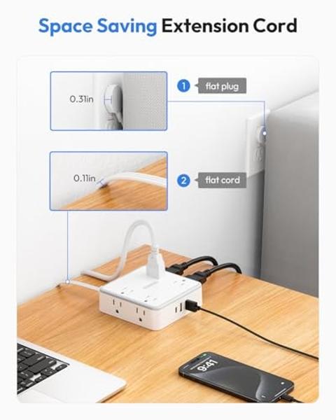 Regleta de enchufes con puerto USB C (PD18W), cable de extensión de 3 m con 12 tomas de CA y 5 puertos de carga USB. Protección contra sobretensiones PASSUS para casa, oficina y do