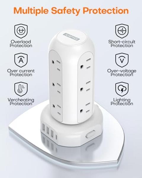 Extensor multienchufe plano con 3 cargadores USB (1 tipo C), adaptador de pared para 4 tomas, cable de extensión delgado de 1,2 m, protector de sobretensión con enchufe plano para 