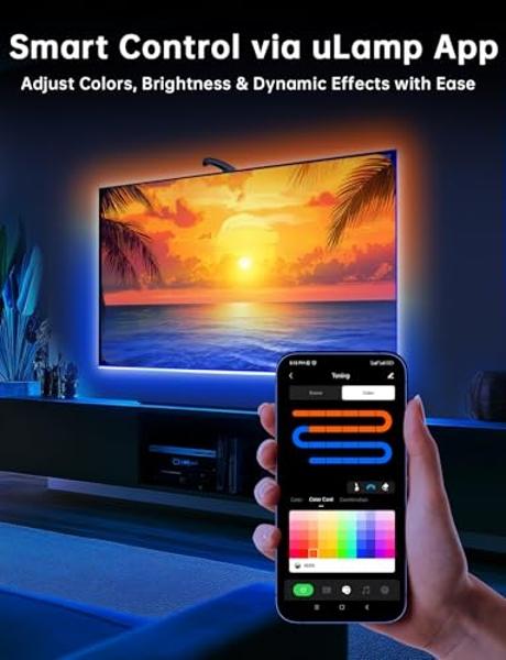 Luces de TV FFJ que cambian con la pantalla, retroiluminación LED recortable de 5,5 m para pantallas de 75 a 85 pulgadas y monitores de PC, retroiluminación con sensor, control int