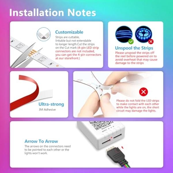 Luces LED Nexillumi para dormitorio, 40 m, con sincronización musical, cambio de color (APP + control remoto), tira LED RGB para decoración estética del hogar, sala de juegos