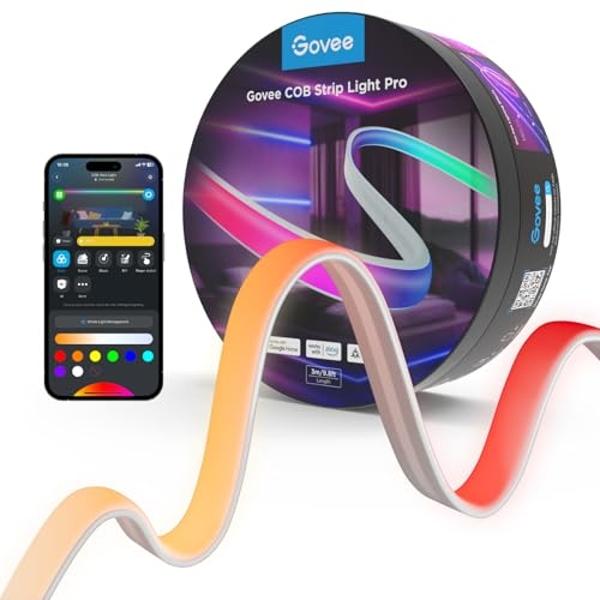Tira de luces LED Govee COB Pro, luces LED para dormitorio compatibles con Alexa, Asistente de Google y Matter, luz RGBICW con blanco cálido, tira de luces inteligente, luces LED p