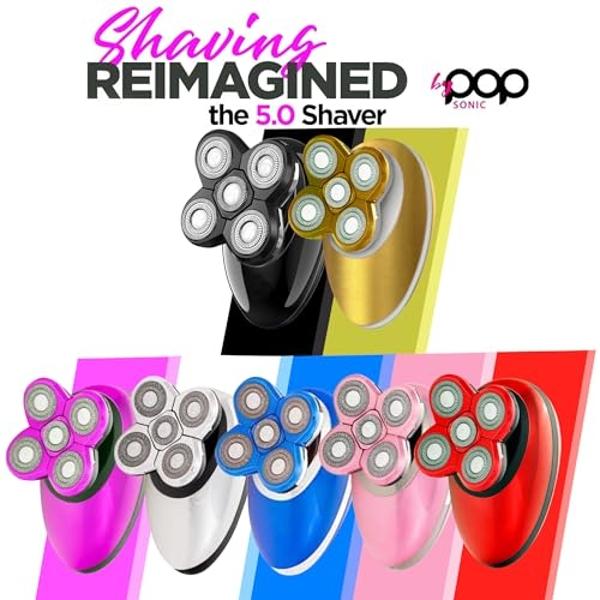 Afeitadora Pop Sonic para mujer (Dorada) - Afeitadora eléctrica de 5 cabezales - Depiladora impecable de 360 ​​grados con batería, cable de carga USB, cepillo de limpieza y manual 