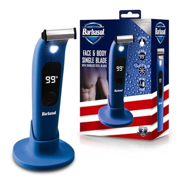 Afeitadora híbrida Barbasol de una sola hoja para rostro y cuerpo: recargable, para uso en seco y húmedo, con pantalla LED y luz integrada.