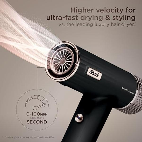 Secador de pelo Shark SpeedStyle Pro de alta velocidad y rendimiento profesional con protector del cuero cabelludo y kit de secado y peinado IQ Speed, para cabello liso y ondulado,